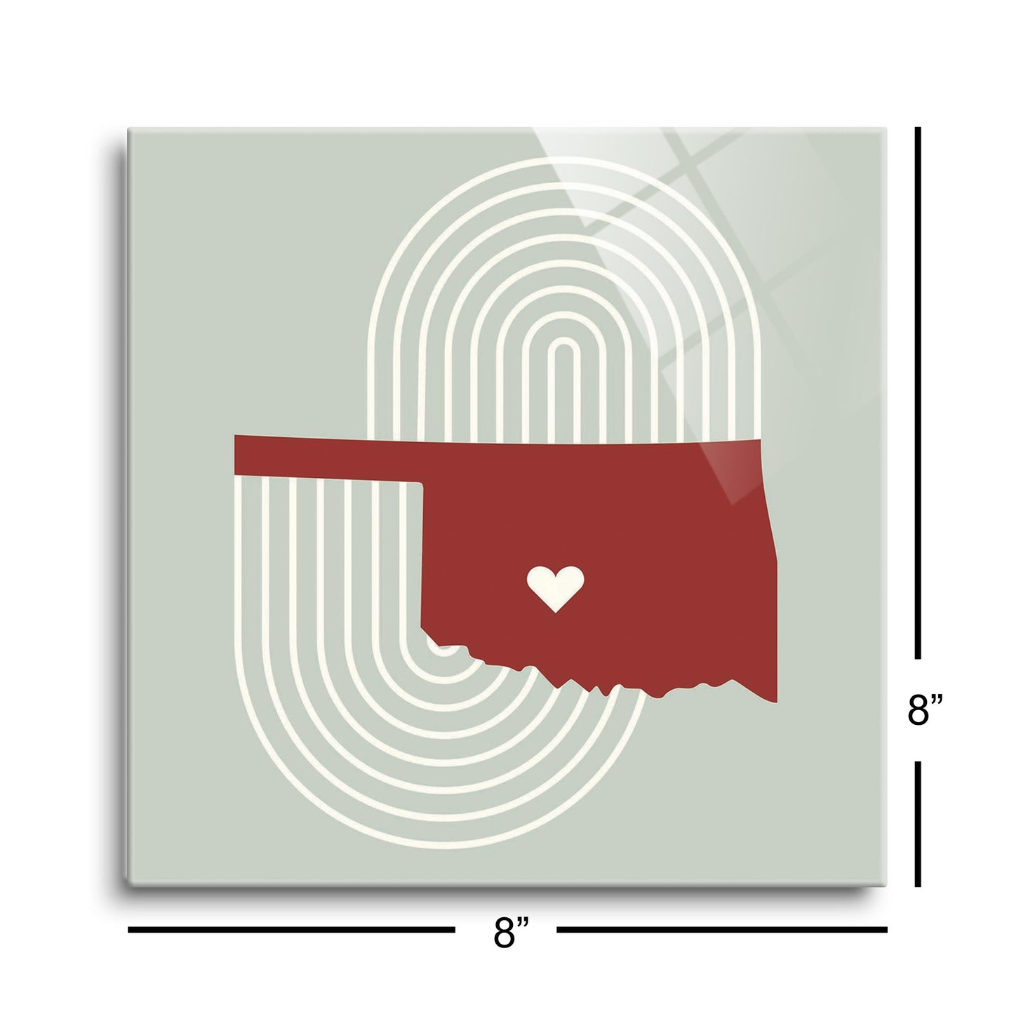 Modern Minimalist Oklahoma Chickasha Heart | Hi-Def Glass Art | Eaches | Min 2