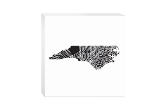 Minimalistic B&W North Carolina State Black With Fluid Lines | Wood Block | Eaches | Min 2