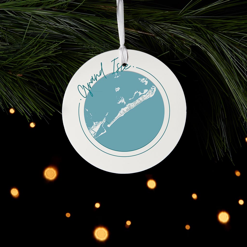Blue White Grand Isle Circle Map | Wood Ornament | Eaches | Min 6