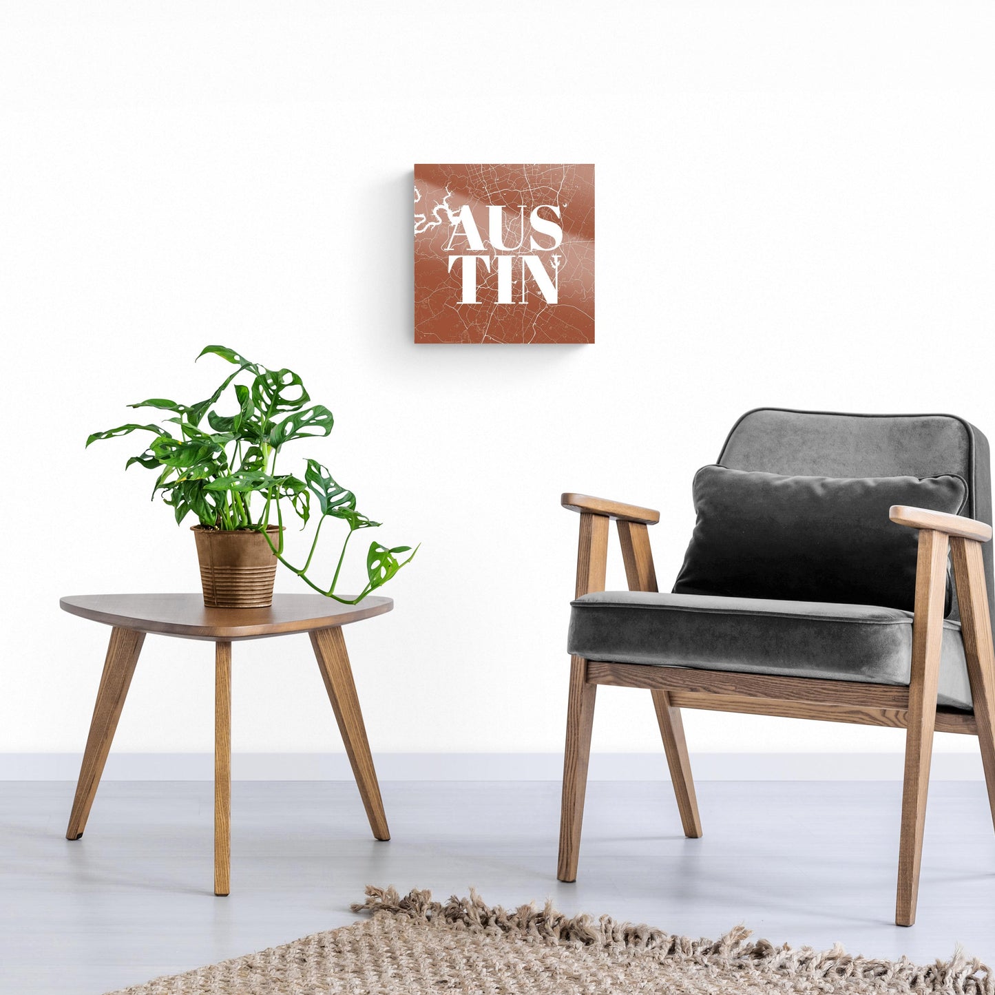 Modern Minimalist Texas Austin Map | Hi-Def Glass Art | Eaches | Min 1