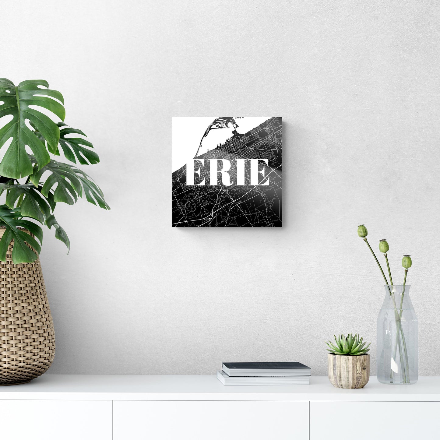 Minimalistic B&W Pennsylvania Erie Map | Hi-Def Glass Art | Eaches | Min 1