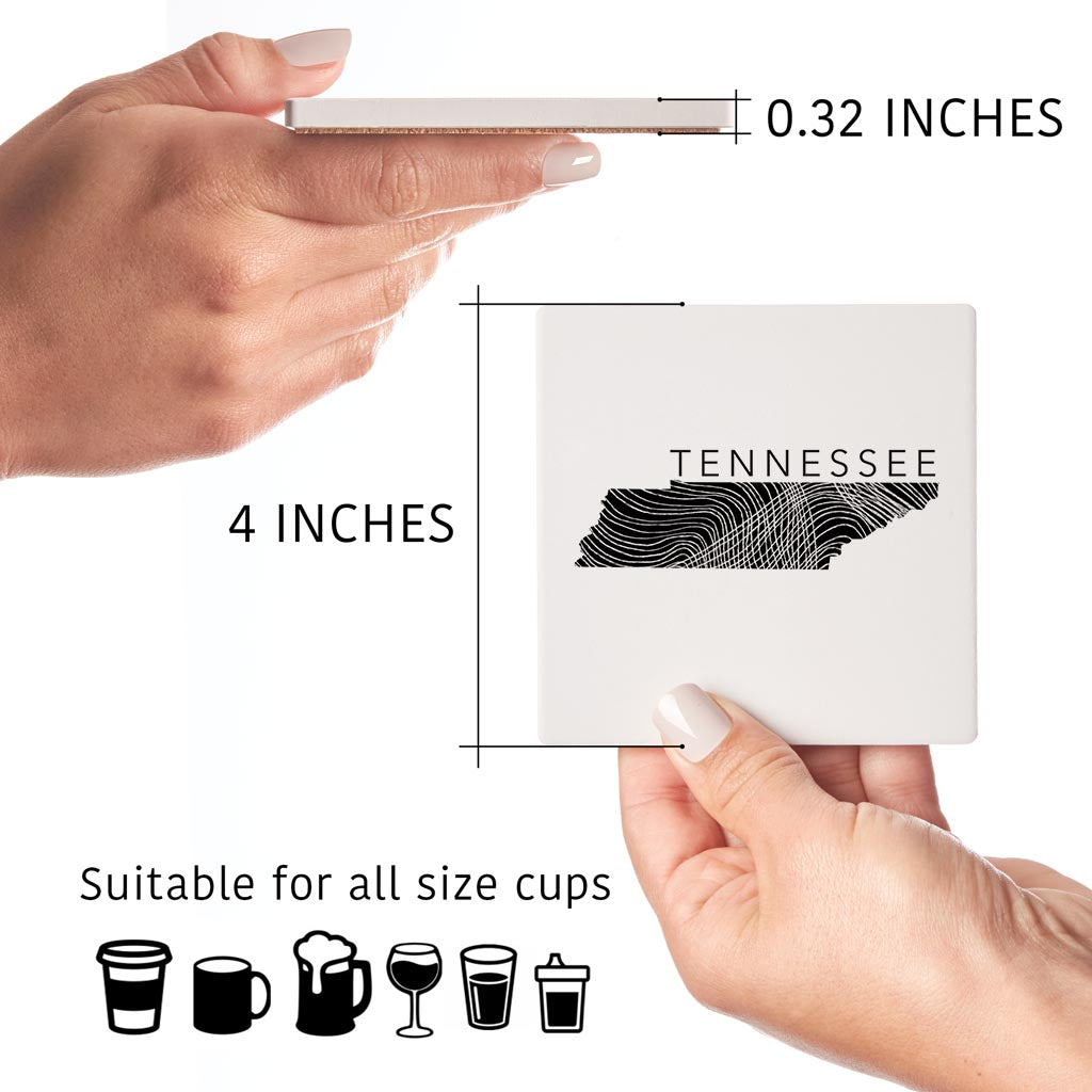 Minimalist B&W Tennessee State Name | Absorbent Coasters | Set of 4 | Min 2