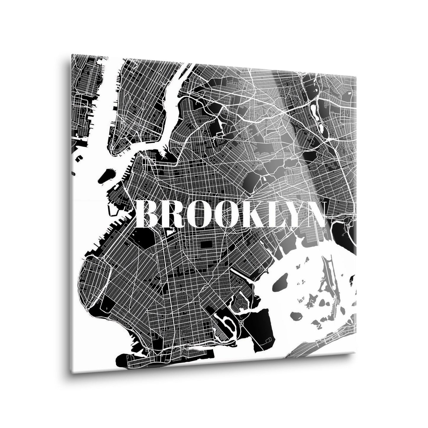 Minimalistic B&W New York Brooklyn Map | Hi-Def Glass Art | Eaches | Min 1