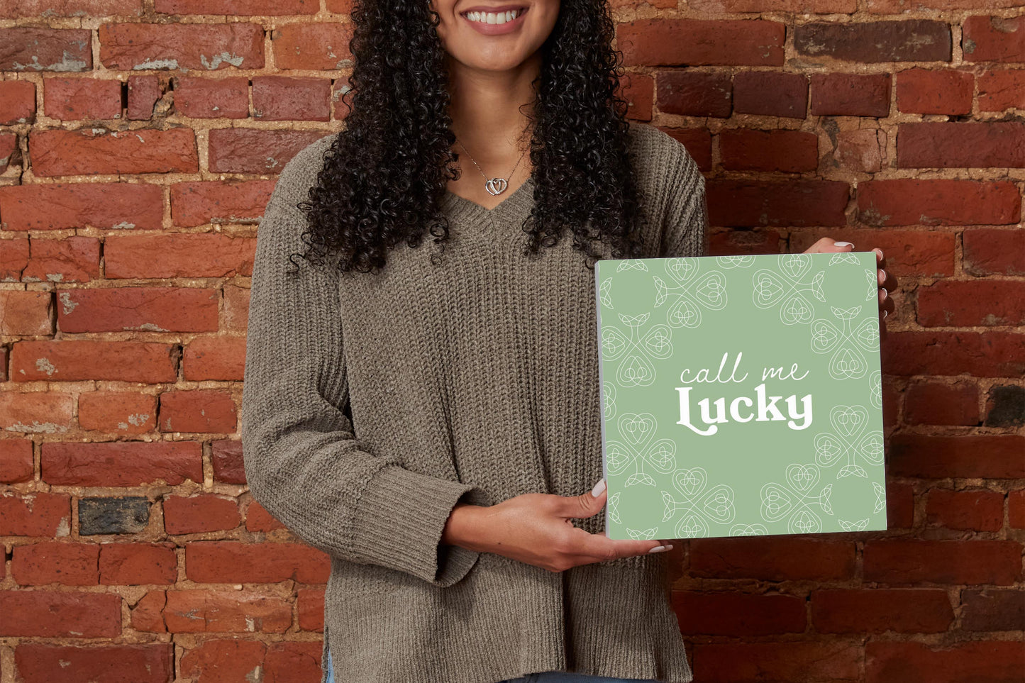 Sage Green Shamrock Call Me Lucky | Wood Block | Eaches | Min 2