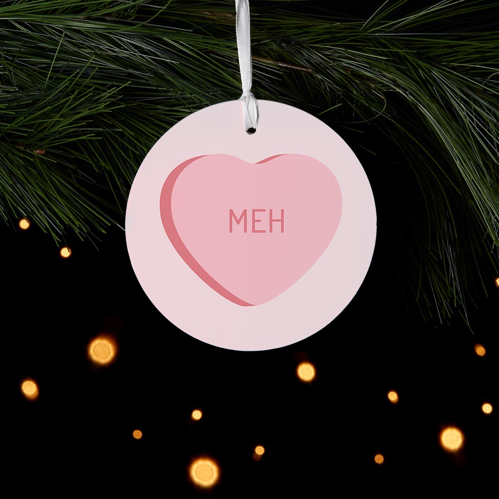 Funny Message Hearts Meh | Wood Ornament | Eaches | Min 6