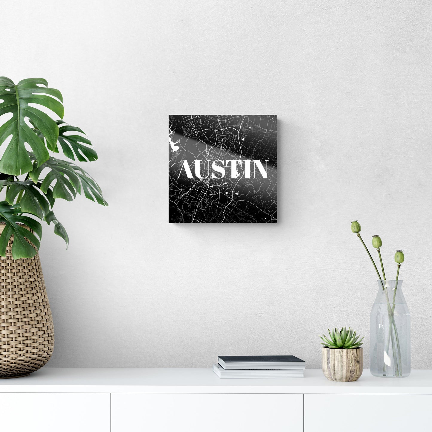 Minimalistic B&W Texas Austin Map | Hi-Def Glass Art | Eaches | Min 1