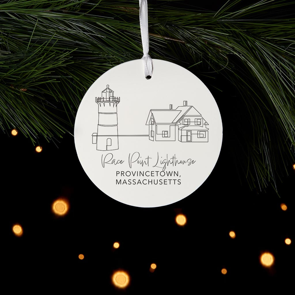 Cream Race Point Lighthouse| Wood Ornament | Eaches | Min 6