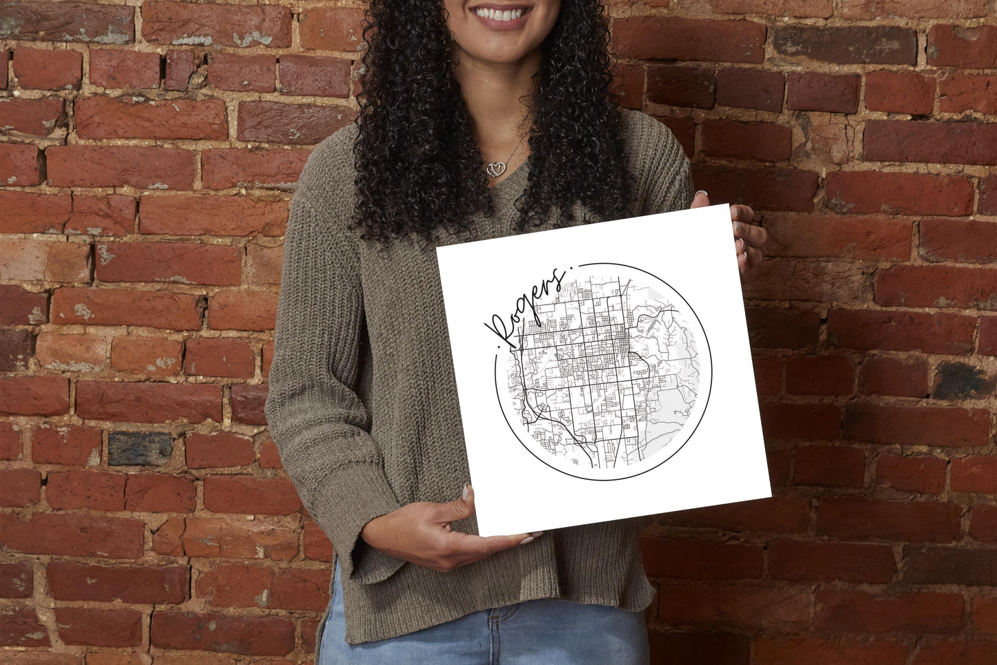 Minimalist B&W Arkansas Rogers Circle Map | Wood Sign | Eaches | Min 2