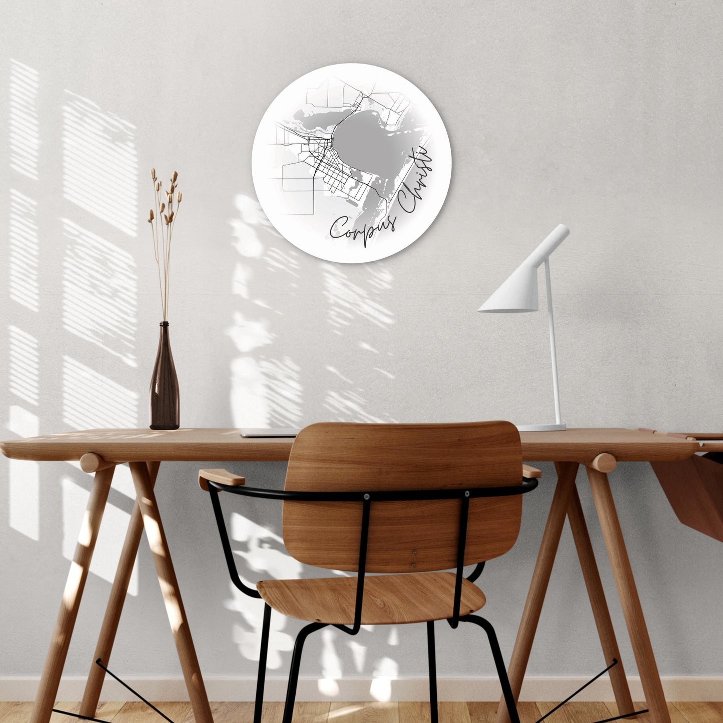 Minimalistic B&W Texas Corpus Christi Circle Map | Wood Sign | Eaches | Min 1