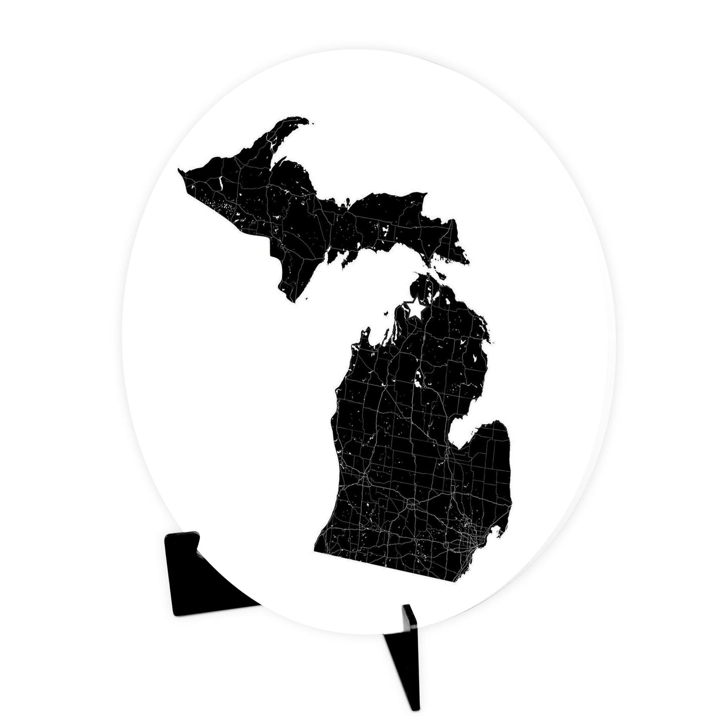 Minimalistic B&W Michigan Map Petoskey Star | Wood Sign | Eaches | Min 1