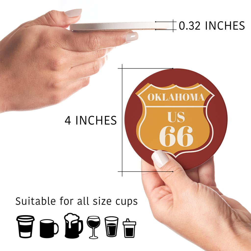 Modern Minimalist Oklahoma Us 66 Orange | Absorbent Coasters | Set of 4 | Min 2