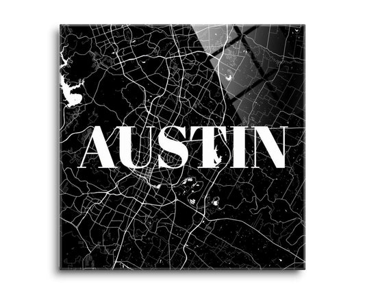 Minimalistic B&W Texas Austin Map | Hi-Def Glass Art | Eaches | Min 2