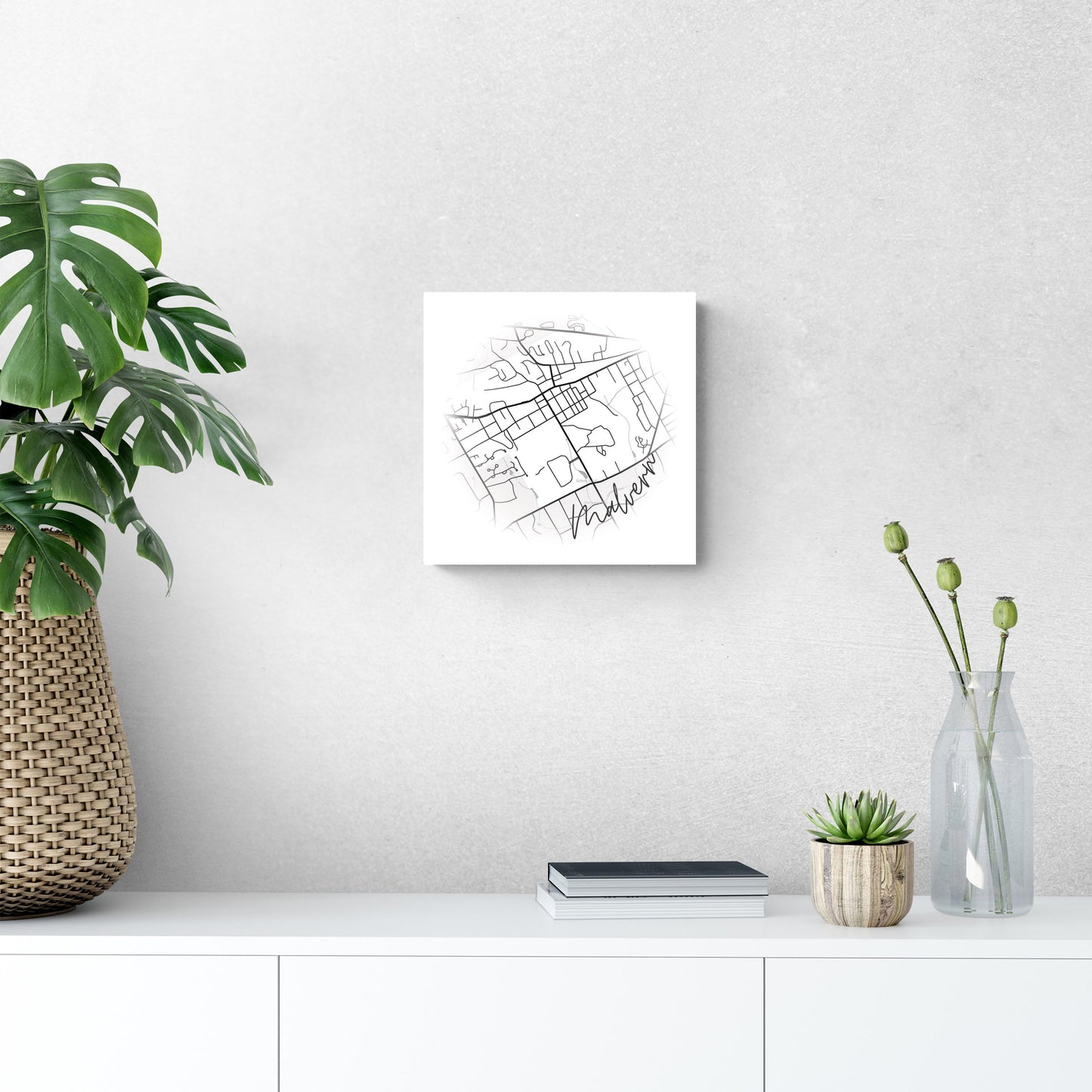 Minimalistic B&W Pennsylvania Malvern Circle Map | Wood Sign | Eaches | Min 2