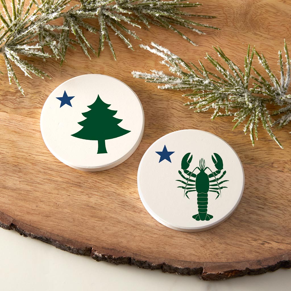 New England Star With Tree Lobster| Absorbent Car Coasters | Set of 2 | Min 4