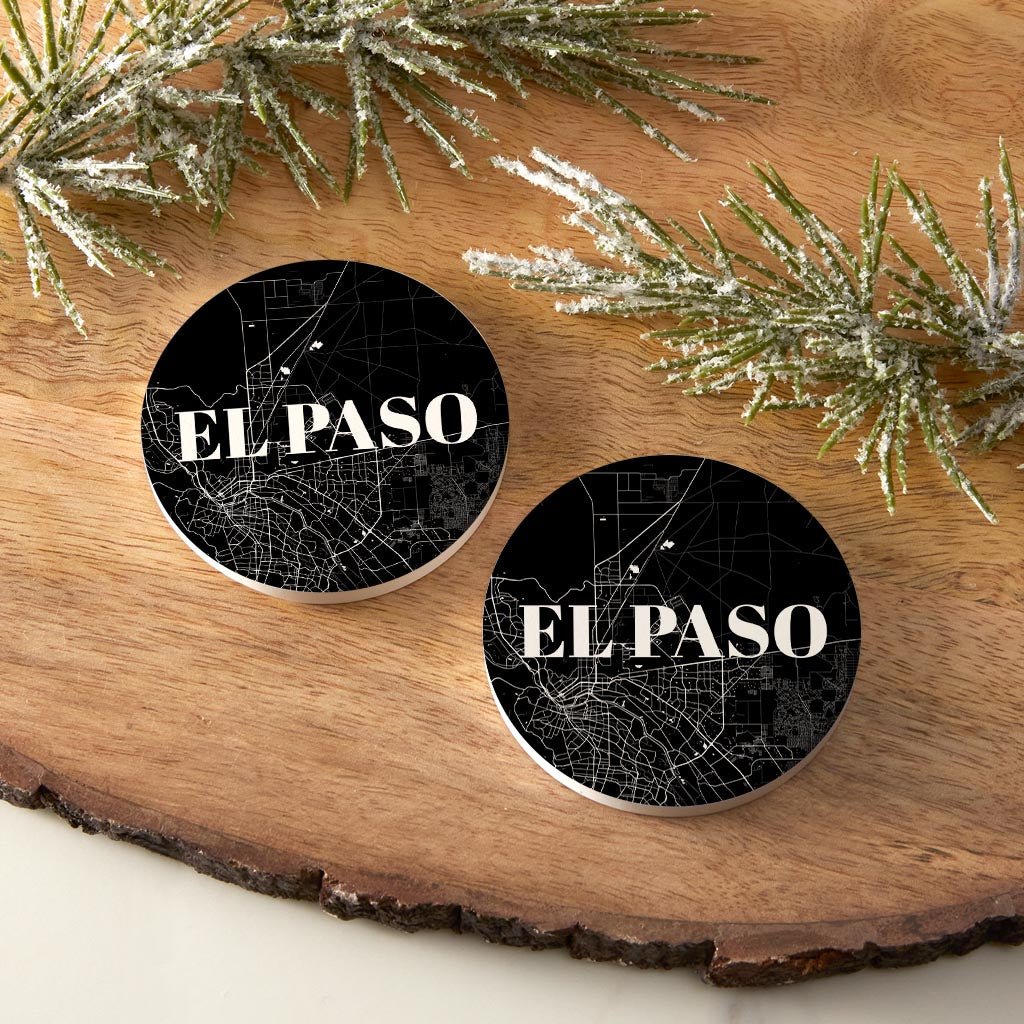 Minimalistic B&W Texas El Paso Map | Absorbent Car Coasters | Set of 2 | Min 4