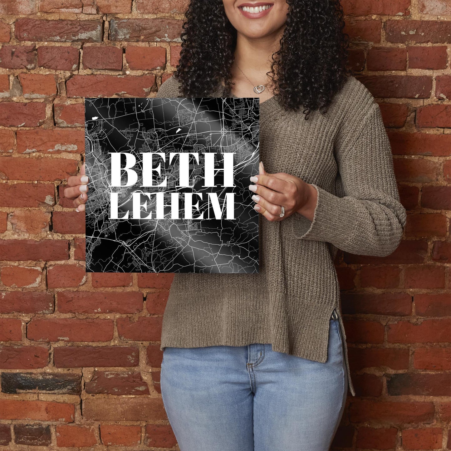 Minimalistic B&W Pennsylvania Bethlehem Map | Hi-Def Glass Art | Eaches | Min 1