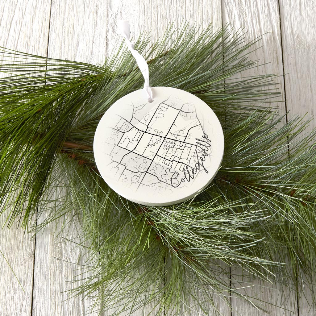 Minimalistic B&W Pennsylvania Collegeville Circle Map| Wood Ornament | Eaches | Min 6