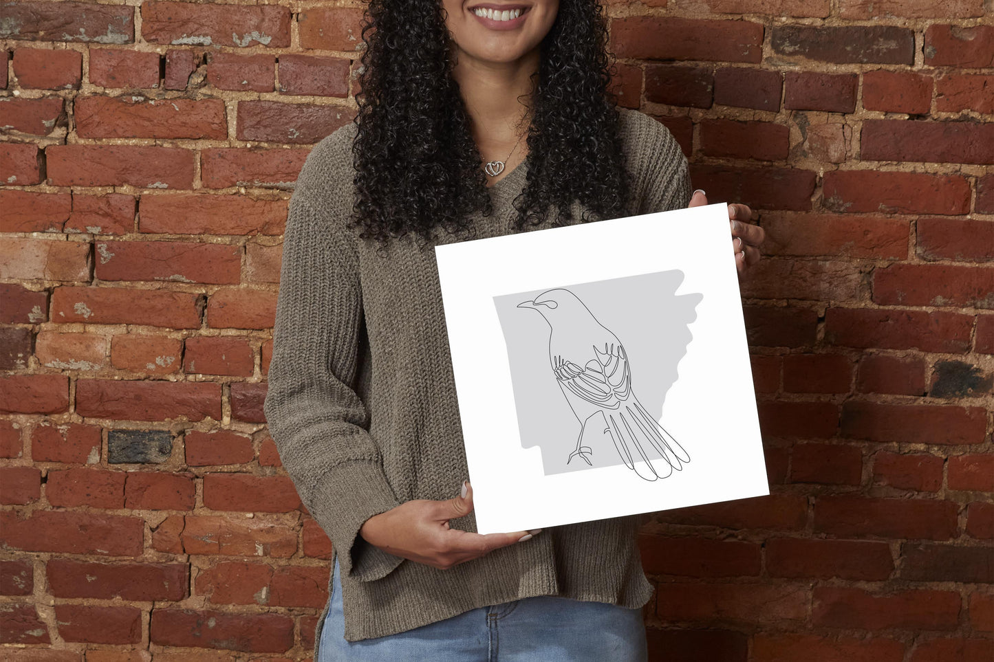 B&W Minimalist Arkansas Single Line Bird | Wood Sign | Eaches | Min 2