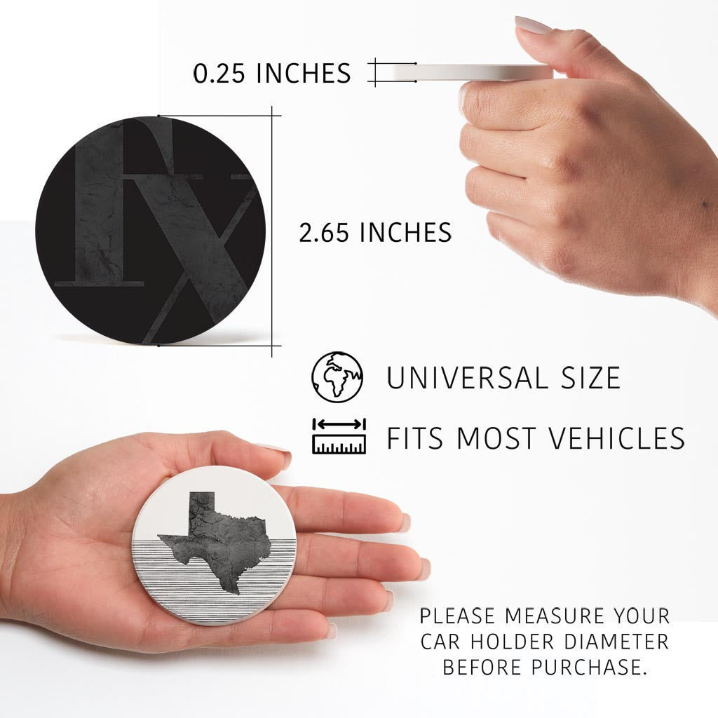 Modern Black White Texas Set | Absorbent Car Coasters | Set of 2 | Min 4
