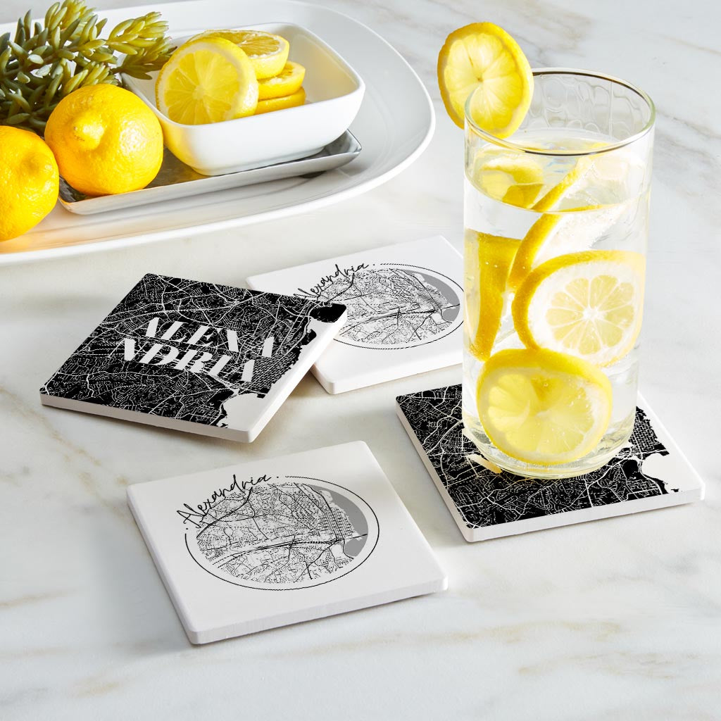 Minimalistic B&W Virginia Alexandria Maps | Absorbent Coasters | Set of 4 | Min 2