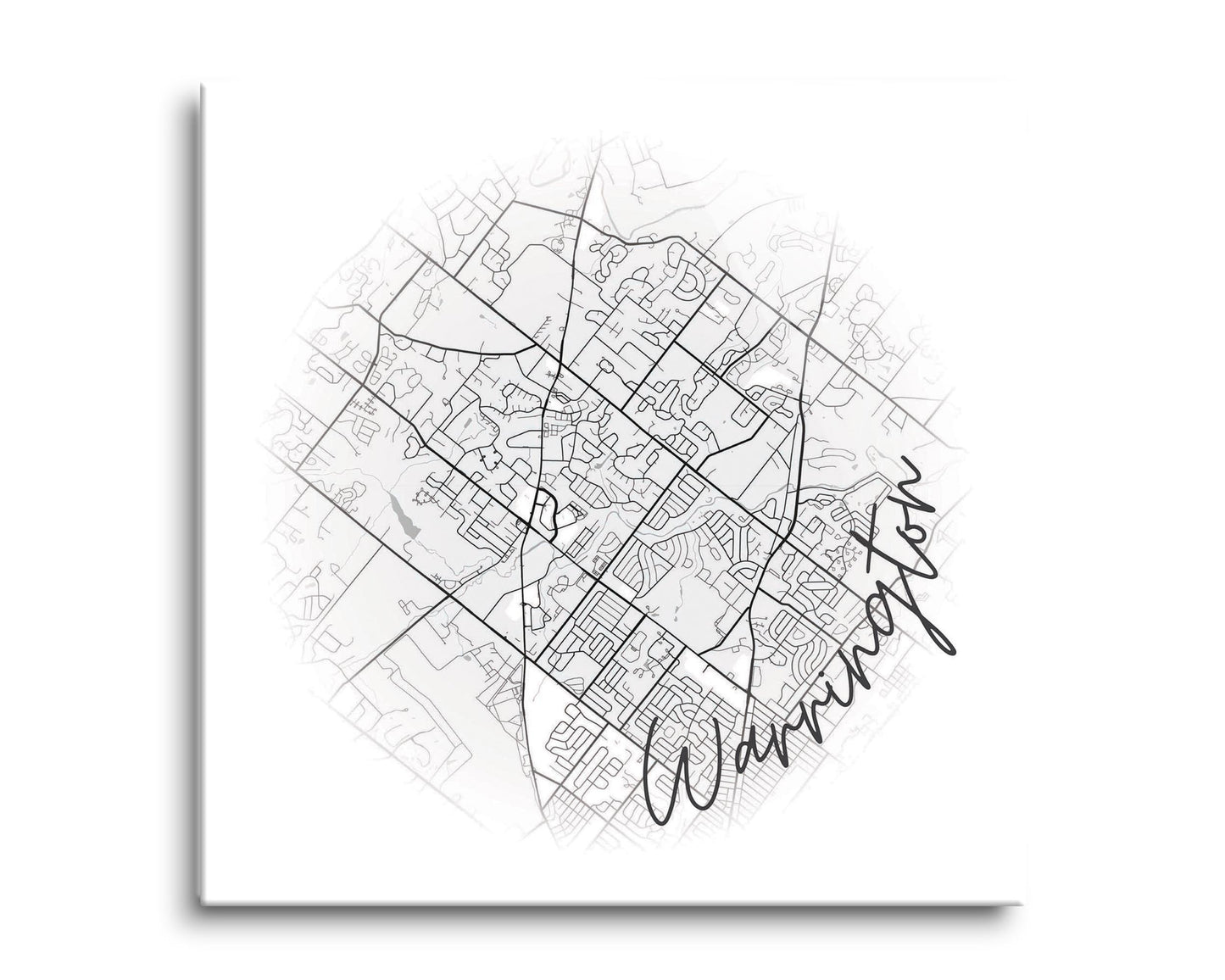 Minimalistic B&W Pennsylvania Warrington Circle Map | Hi-Def Glass Art | Eaches | Min 2