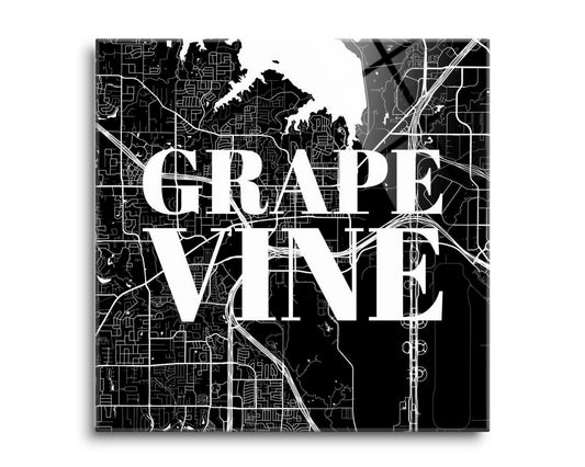 Minimalistic B&W Texas Grapevine Map | Hi-Def Glass Art | Eaches | Min 2