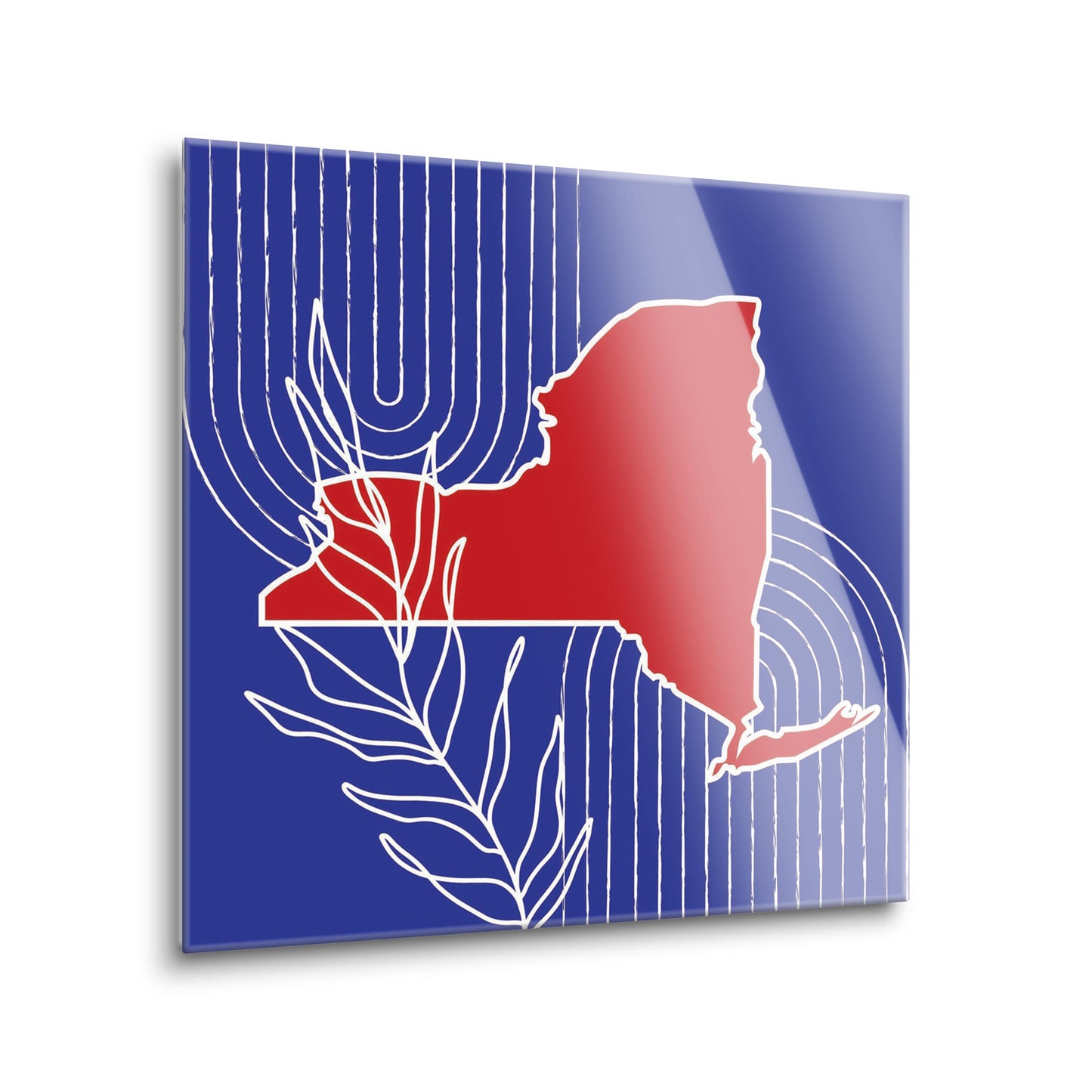 Red White And Blue New York State Retro Thin Lines | Hi-Def Glass Art | Eaches | Min 2