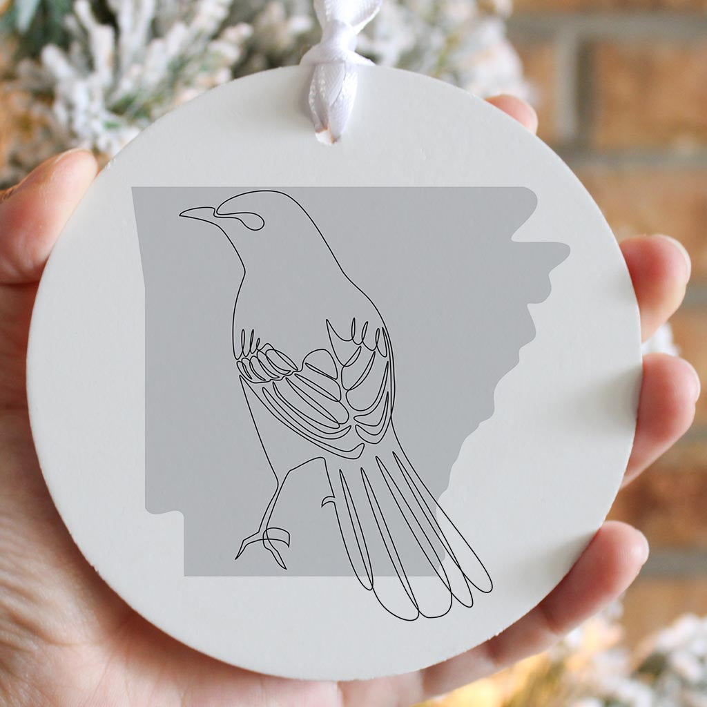 B&W Minimalist Arkansas Single Line Bird | Wood Ornament | Eaches | Min 6