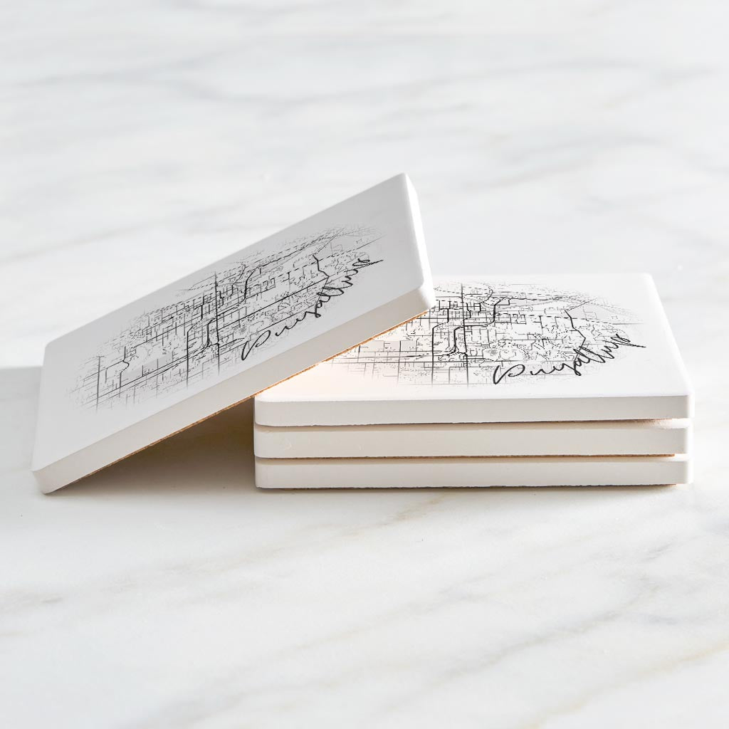 Minimalistic B&W Washington Puyallup Circle Map| Absorbent Coasters | Set of 4 | Min 2