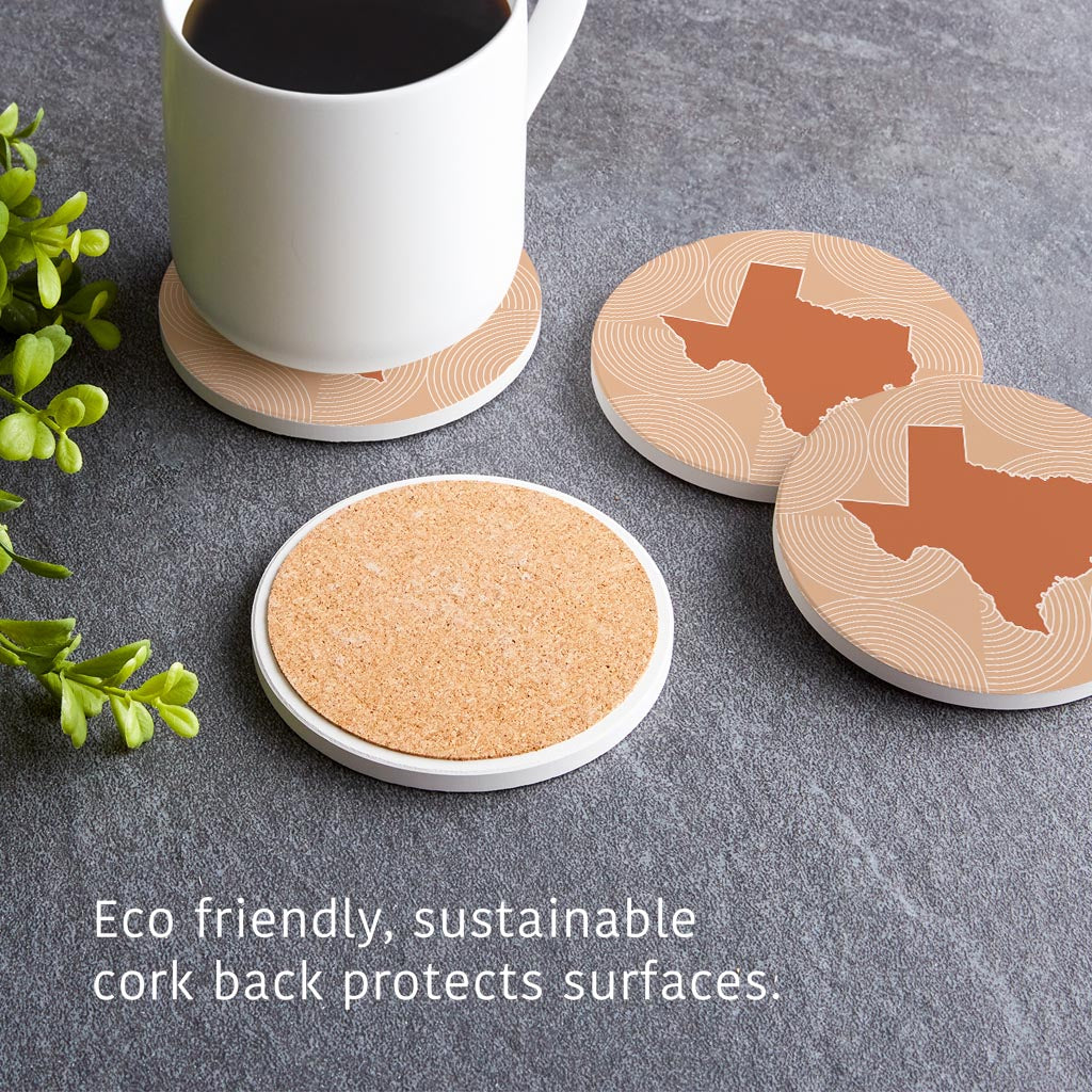 Modern Minimalist Texas State Shape With Pattern | Absorbent Coasters | Set of 4 | Min 2