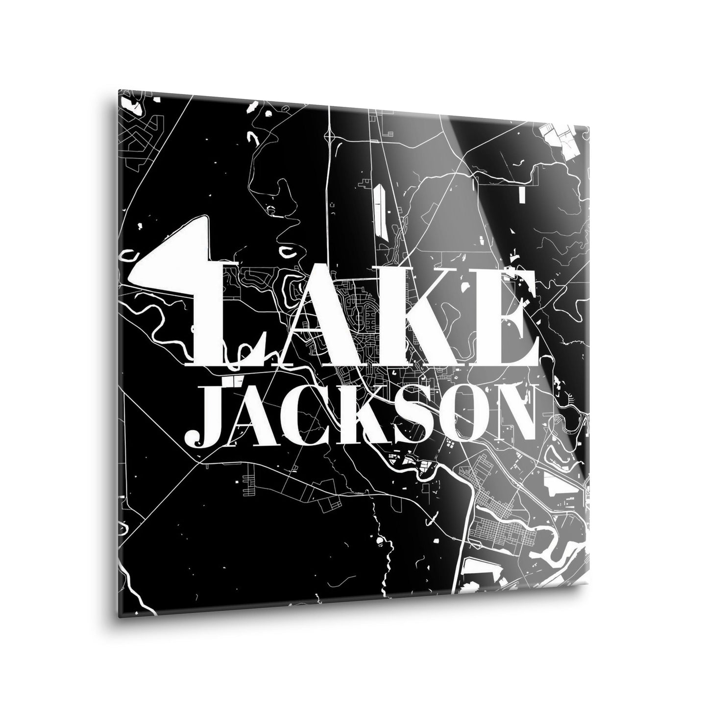 Minimalistic B&W Texas Lake Jackson Map | Hi-Def Glass Art | Eaches | Min 2