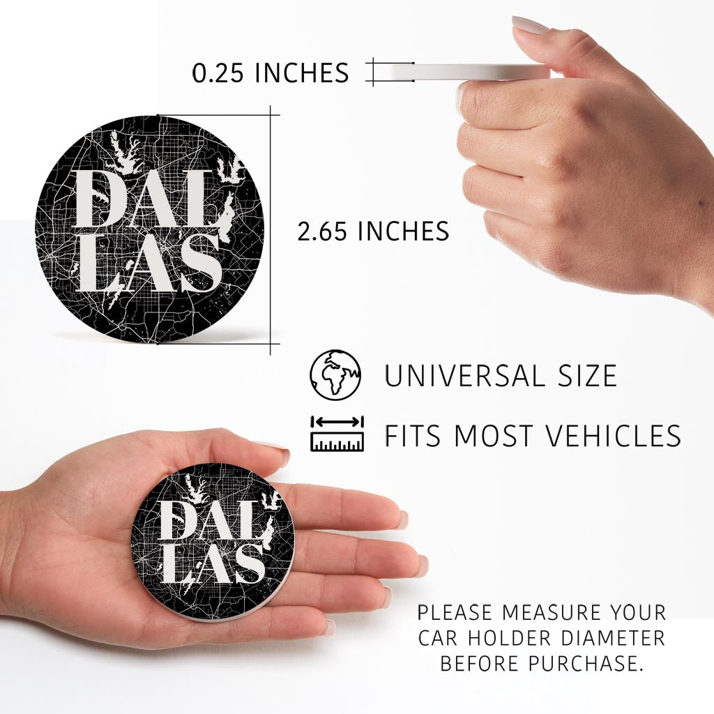 Modern Black Dallas Map| Absorbent Car Coasters | Set of 2 | Min 4