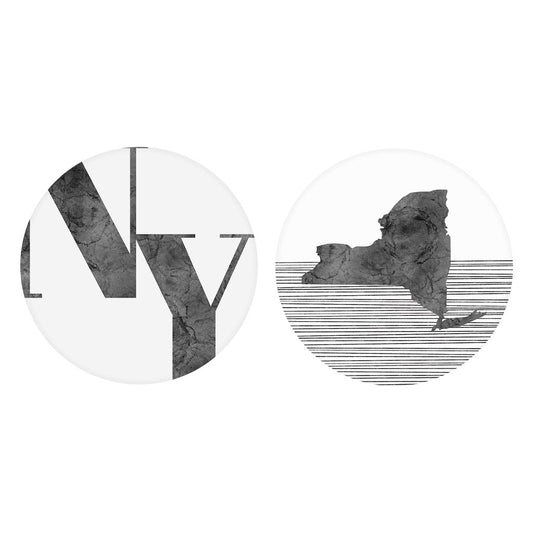 Minimalistic B&W New York White Initials State| Absorbent Car Coasters | Set of 2 | Min 4