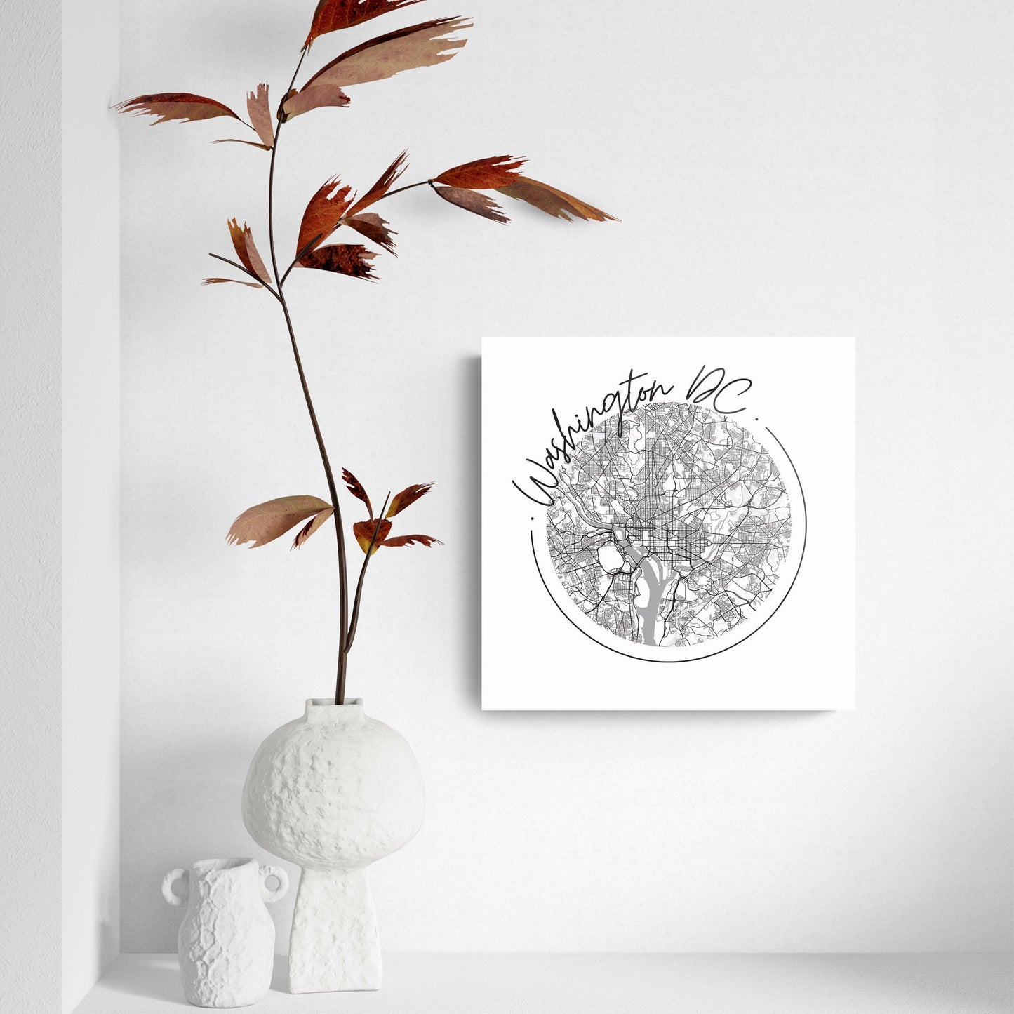 Minimalistic B&W Washington Dc Circle Map | Hi-Def Glass Art | Eaches | Min 2