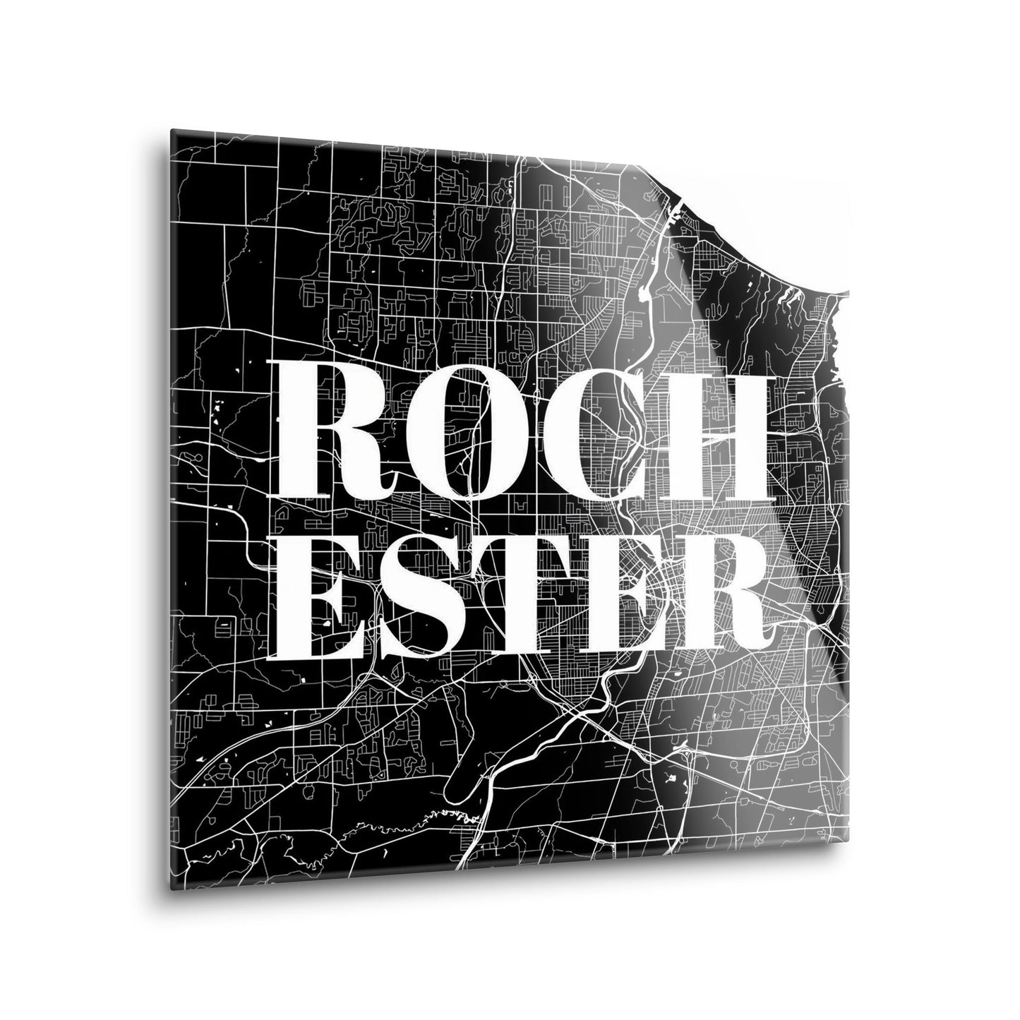 Minimalistic B&W New York Rochester Map | Hi-Def Glass Art | Eaches | Min 2