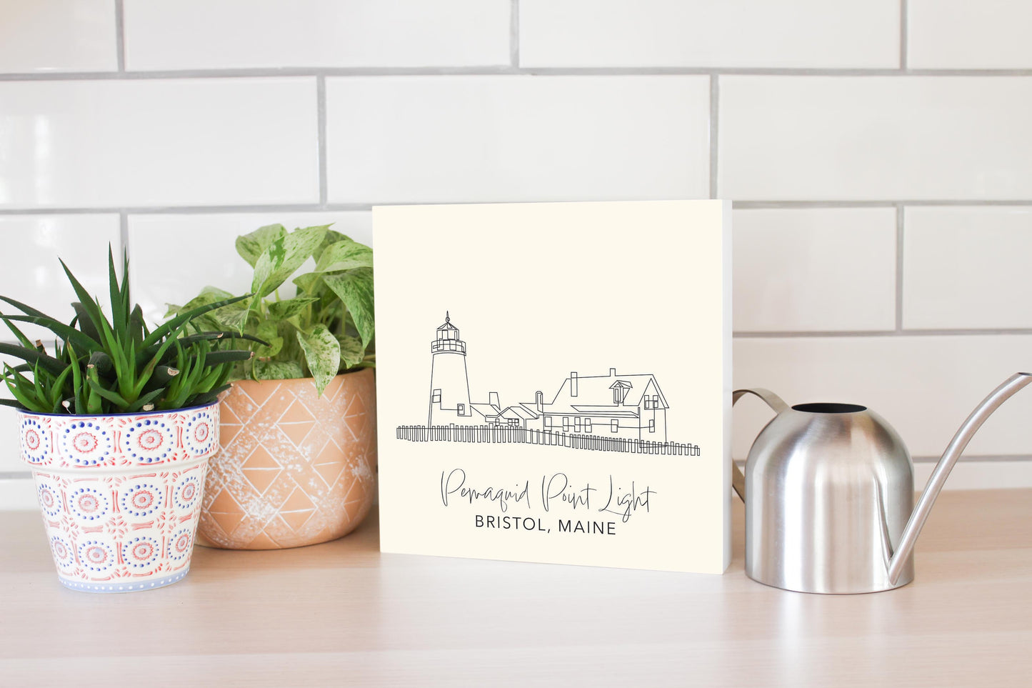 Cream Pemaquid Point Light | Wood Block | Eaches | Min 2