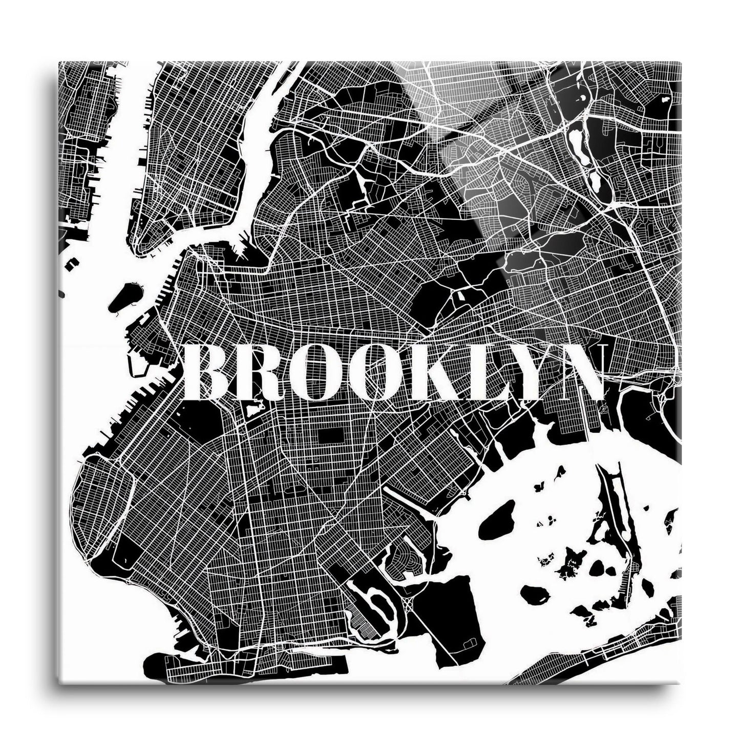 Minimalistic B&W New York Brooklyn Map | Hi-Def Glass Art | Eaches | Min 1