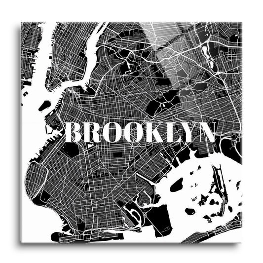 Minimalistic B&W New York Brooklyn Map | Hi-Def Glass Art | Eaches | Min 1
