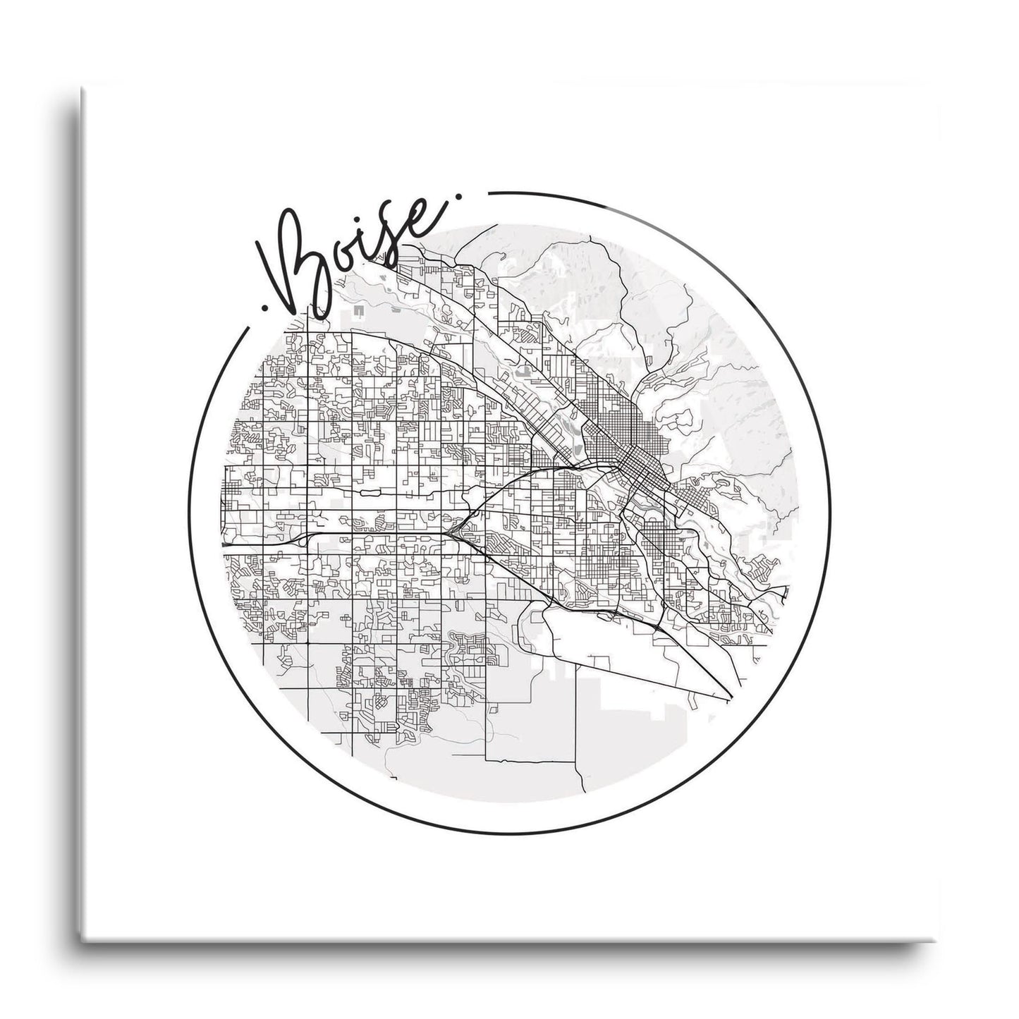 Minimalist B&W Idaho Boise Circle Map | Hi-Def Glass Art | Eaches | Min 1