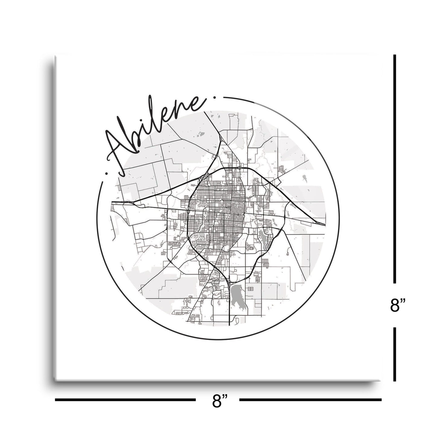 Minimalist B&W Texas Abilene Circle Map | Hi-Def Glass Art | Eaches | Min 2