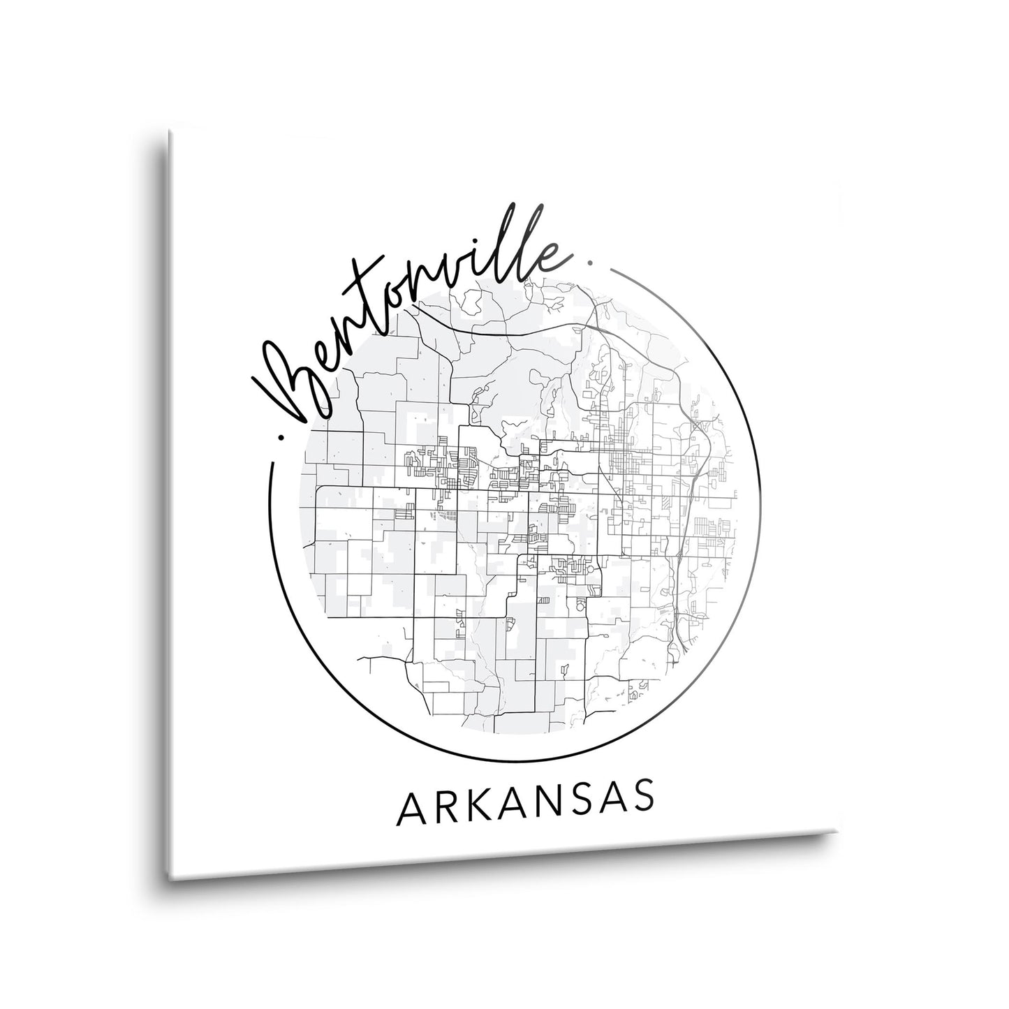 Minimalist B&W Arkansas Bentonville Circle Map State | Hi-Def Glass Art | Eaches | Min 1