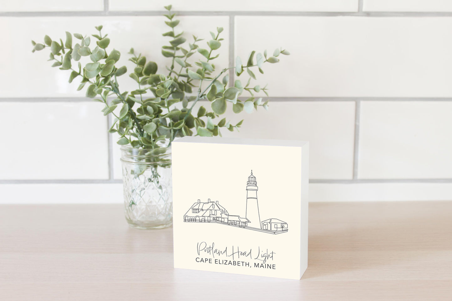 Cream Portland Head Light | Wood Block | Eaches | Min 4