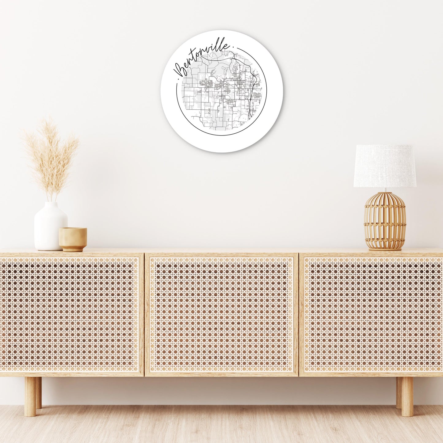 Minimalist B&W Arkansas Bentonville Circle Map | Wood Sign | Eaches | Min 1