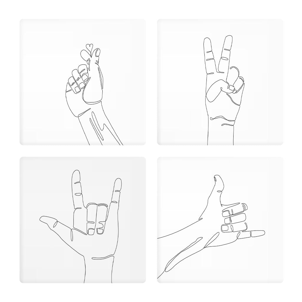 Hand Sign Line Drawings| Absorbent Coasters | Set of 4 | Min 2