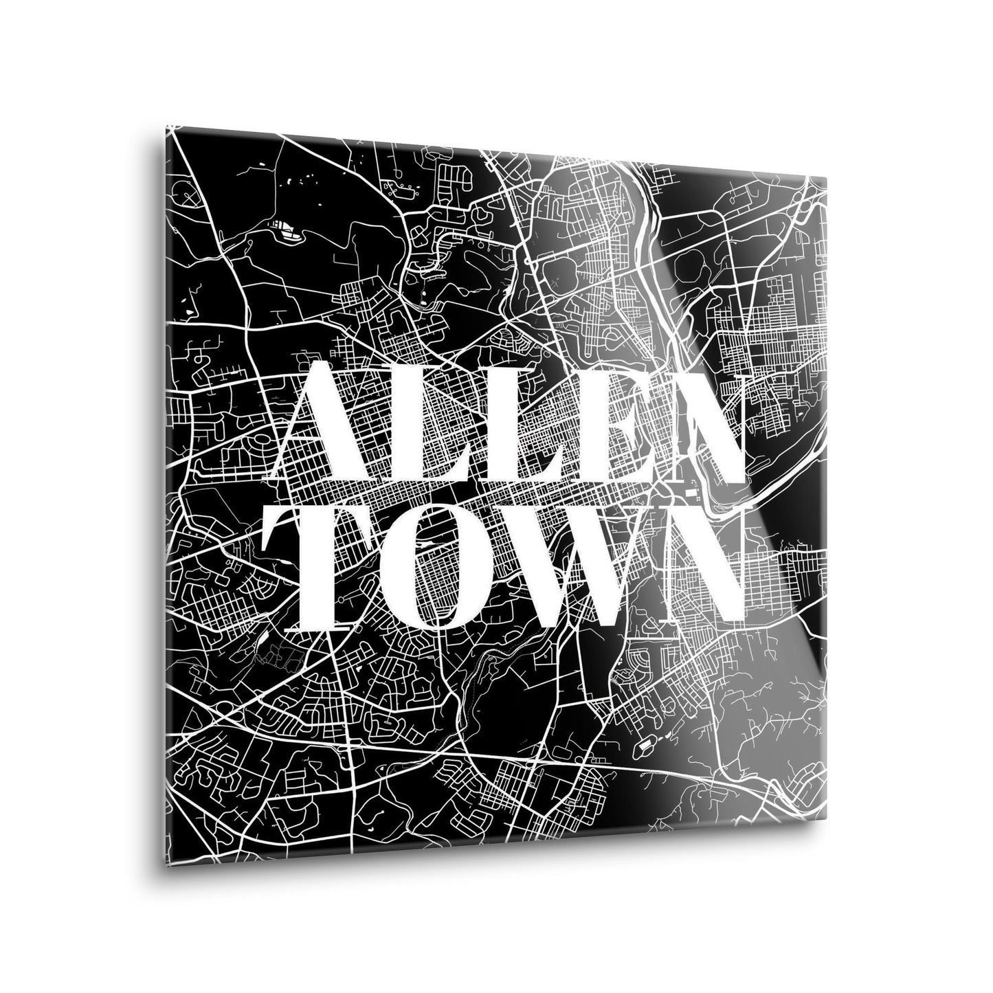 Minimalistic B&W Pennsylvania Allentown Map | Hi-Def Glass Art | Eaches | Min 1
