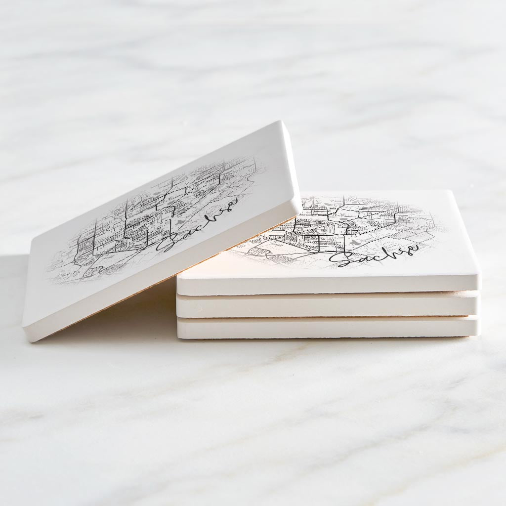 Minimalistic B&W Texas Sachse Circle Map| Absorbent Coasters | Set of 4 | Min 2