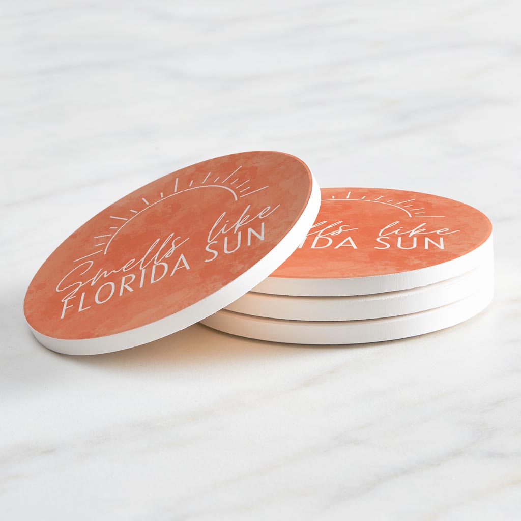 Smells Like Florida Sun Pink | Absorbent Coasters | Set of 4 | Min 2