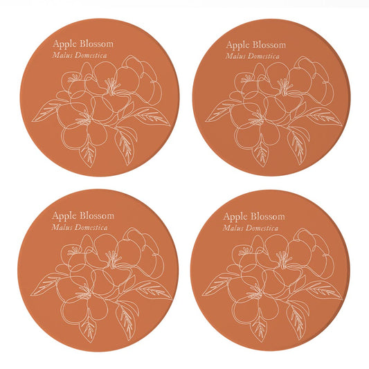 Modern Minimalist Arkansas Single Line Apple Blossoms | Absorbent Coasters | Set of 4 | Min 2