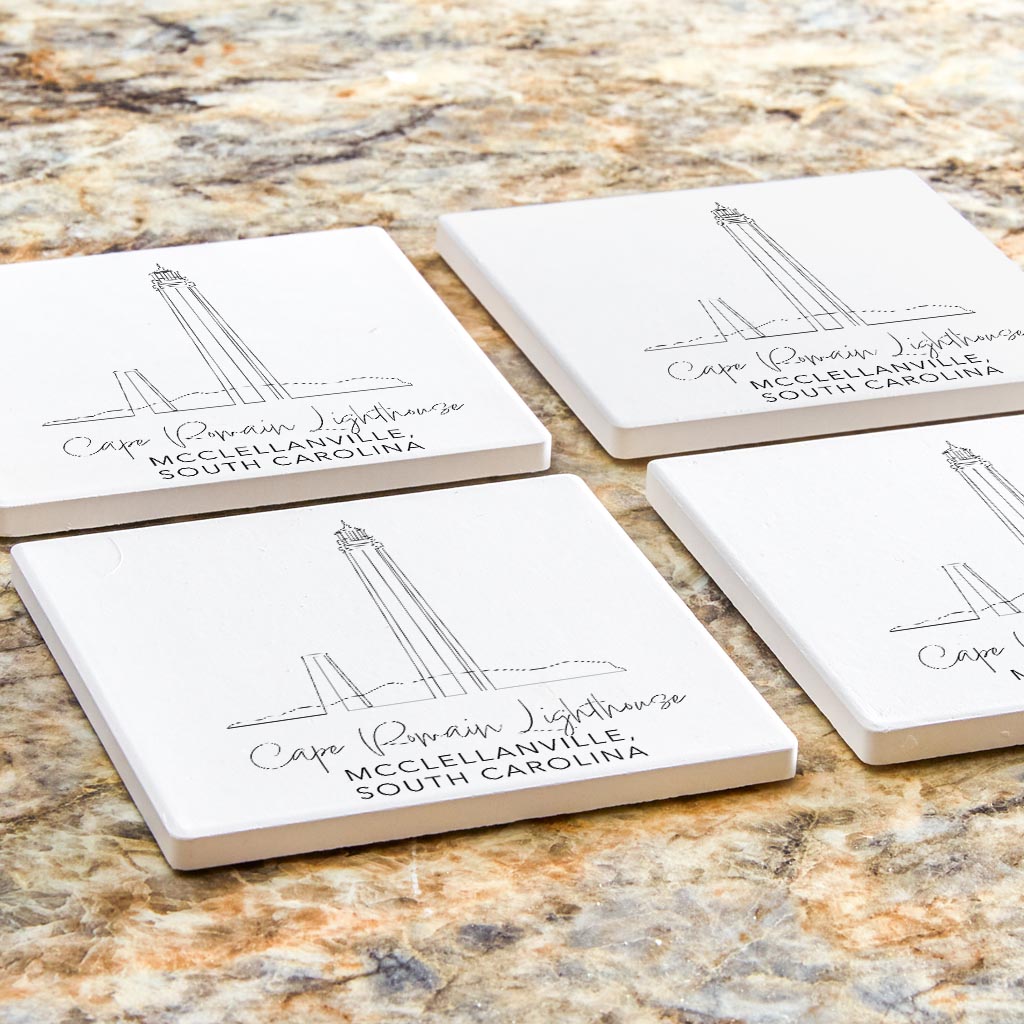 Cape Romain Lighthouse | Absorbent Coasters | Set of 4 | Min 2