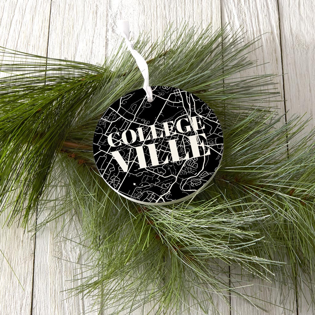 Minimalistic B&W Pennsylvania Collegeville Map| Wood Ornament | Eaches | Min 6